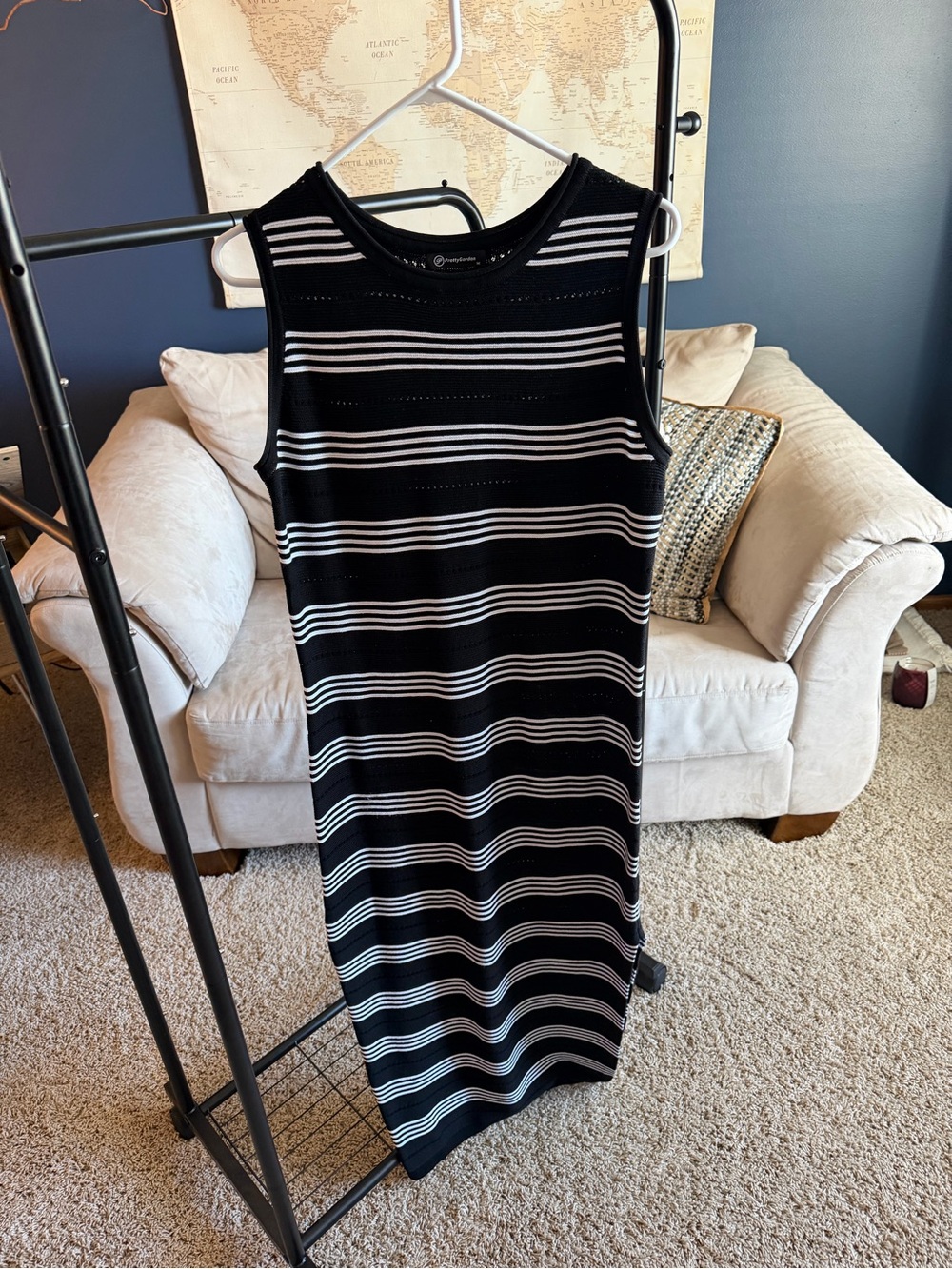 Black Stripe Midi Dress Sz M